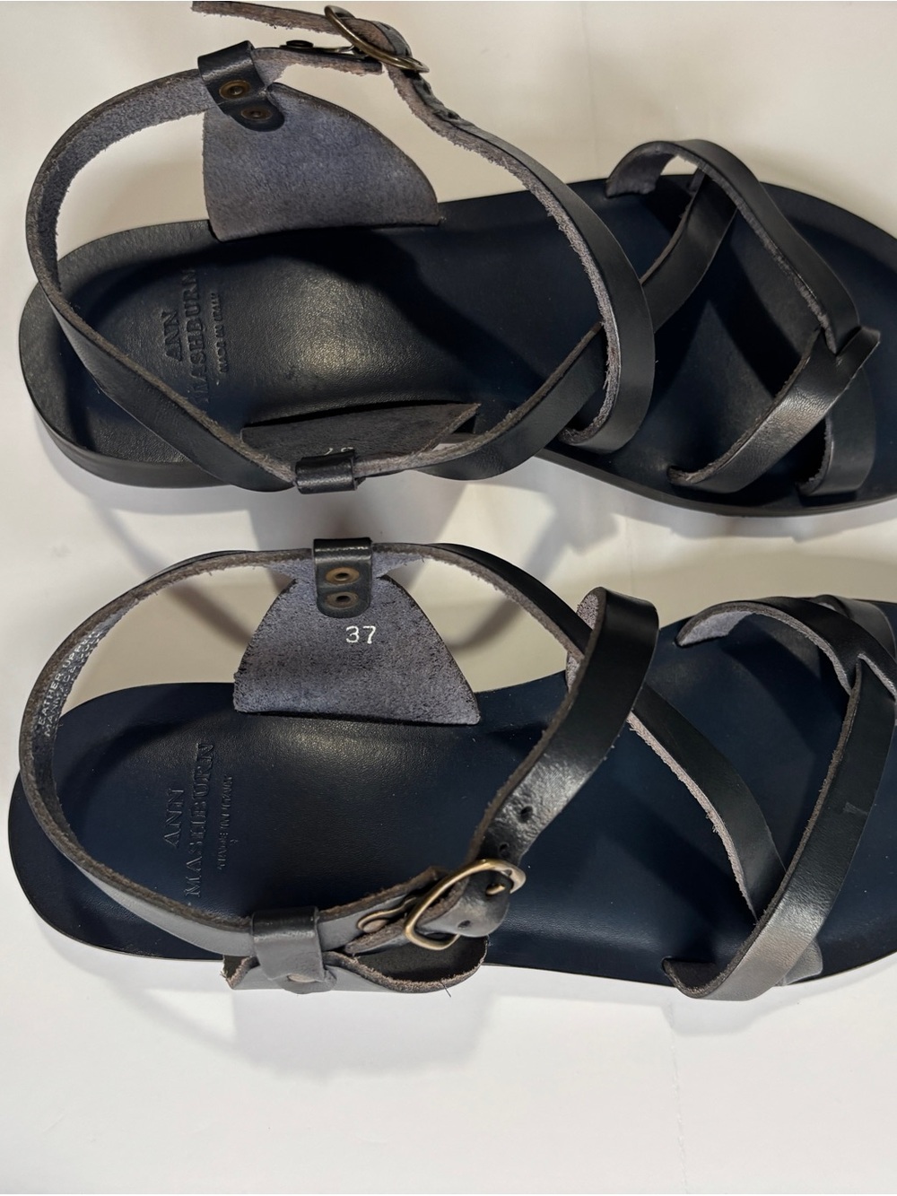 Ann Mashburn Navy Leather Strappy Sandals Made in Italy - Size 37 (US 6.5)
